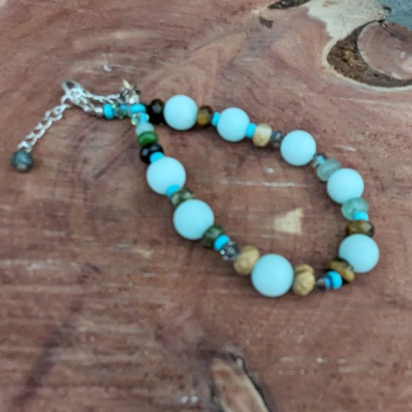 SALE!  Sterling Beaded Amazonite Bracelet New - Picture 2 of 7